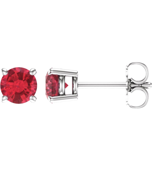 1874 14K White Set Round Lab-Grown Ruby Pair 5 Mm Friction Friction Backs Included 4-Prong Polished Lab-Grown Ruby Stud Earrings