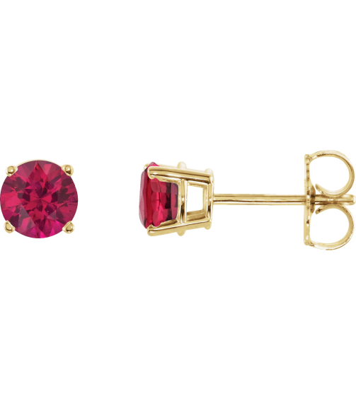 1874 14K Yellow Set Round Lab-Grown Ruby Pair 5 Mm Friction Friction Backs Included 4-Prong Polished Lab-Grown Ruby Stud Earrings