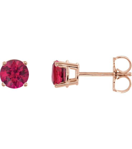 1874 14K Rose Set Round Lab-Grown Ruby Pair 5 Mm Friction Friction Backs Included 4-Prong Polished Lab-Grown Ruby Stud Earrings