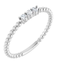 123113 Ring Set 14K White Natural Diamond Round 2 Mm Polished 110 Ctw Natural Diamond Beaded Ring