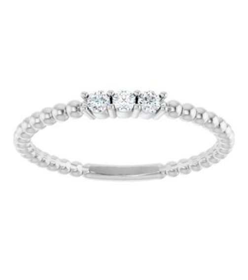 123113 Ring Set 14K White Natural Diamond Round 2 Mm Polished 110 Ctw Natural Diamond Beaded Ring