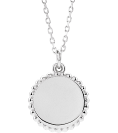 86472 Necklace 14K White 15.3 X 11.7 Mm 16-18 In Polished Engravable Round Beaded Necklace