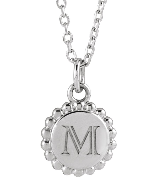 86472 Necklace 14K White 15.3 X 11.7 Mm 16-18 In Polished Engravable Round Beaded Necklace