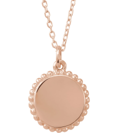 86472 Necklace 14K Rose 15.3 X 11.7 Mm 16-18 In Polished Engravable Round Beaded Necklace