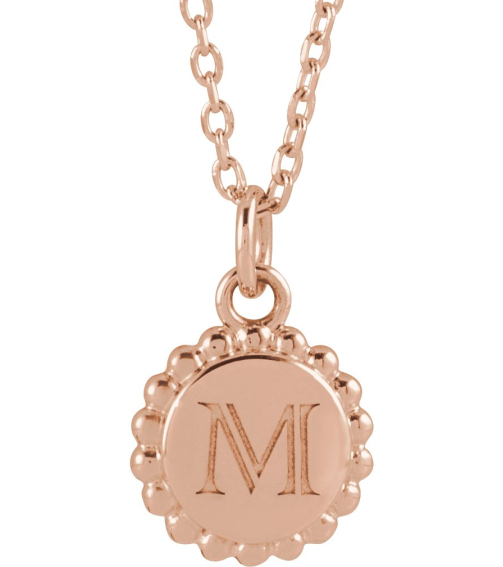 86472 Necklace 14K Rose 15.3 X 11.7 Mm 16-18 In Polished Engravable Round Beaded Necklace