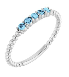 71927 Ring Set 14K White Natural Aquamarine Round 2 Mm Polished Natural Aquamarine Stackable Ring