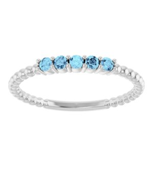 71927 Ring Set 14K White Natural Aquamarine Round 2 Mm Polished Natural Aquamarine Stackable Ring
