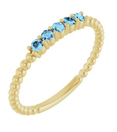 71927 Ring Set 14K Yellow Natural Aquamarine Round 2 Mm Polished Natural Aquamarine Stackable Ring