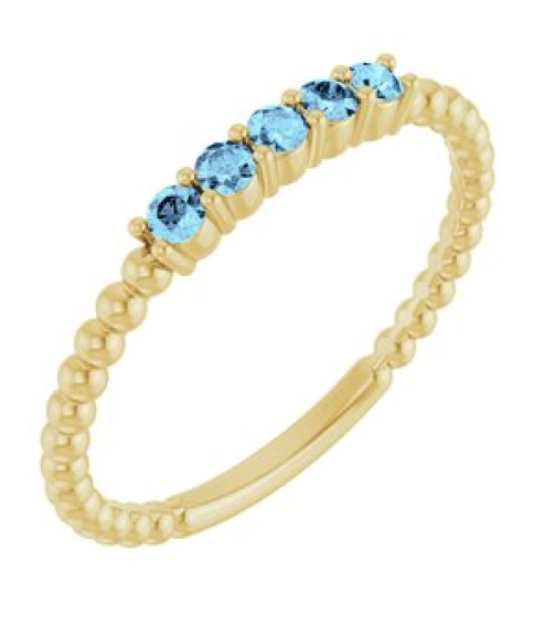 71927 Ring Set 14K Yellow Natural Aquamarine Round 2 Mm Polished Natural Aquamarine Stackable Ring