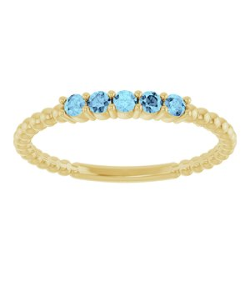 71927 Ring Set 14K Yellow Natural Aquamarine Round 2 Mm Polished Natural Aquamarine Stackable Ring