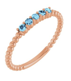 71927 Ring Set 14K Rose Natural Aquamarine Round 2 Mm Polished Natural Aquamarine Stackable Ring