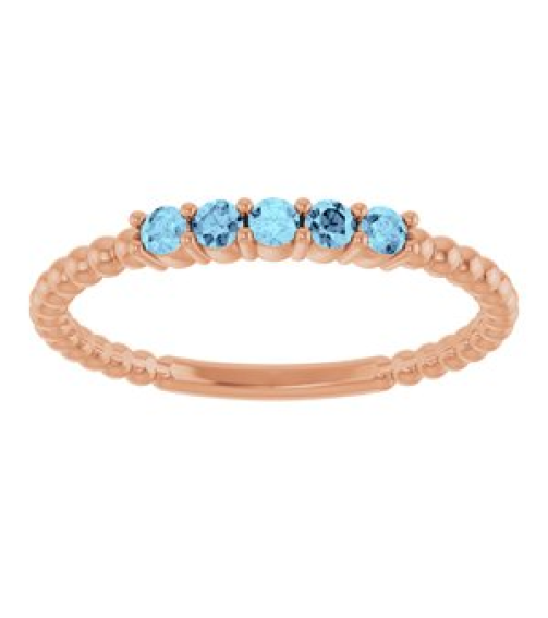 71927 Ring Set 14K Rose Natural Aquamarine Round 2 Mm Polished Natural Aquamarine Stackable Ring