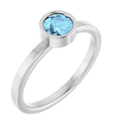 71806 Ring Set 14K White Natural Aquamarine Round 5 Mm Polished Natural Aquamarine Ring