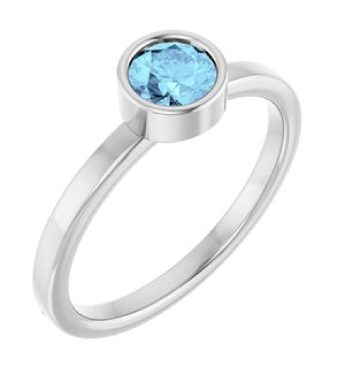 71806 Ring Set 14K White Natural Aquamarine Round 5 Mm Polished Natural Aquamarine Ring