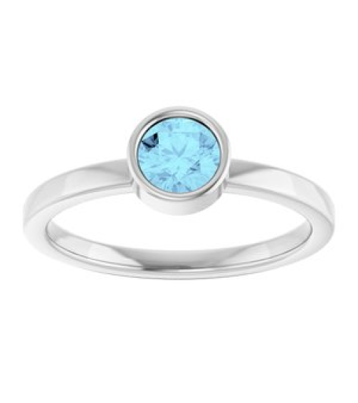 71806 Ring Set 14K White Natural Aquamarine Round 5 Mm Polished Natural Aquamarine Ring