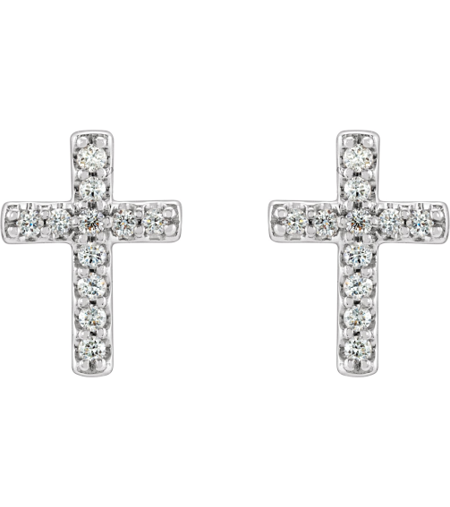 R17013 Earring Set 14K White 8.9 X 7 Mm Natural Diamond Round 1Mm 110 Ctw Pair Friction Backs Included Polished 110 Ctw Natural Diamond Cross Earrings