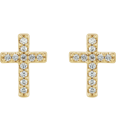 R17013 Earring Set 14K Yellow 8.9 X 7 Mm Natural Diamond Round 1Mm 110 Ctw Pair Friction Backs Included Polished 110 Ctw Natural Diamond Cross Earrings