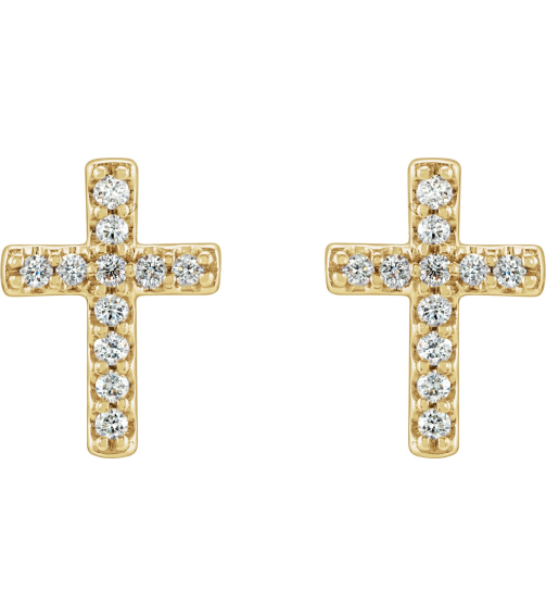 R17013 Earring Set 14K Yellow 8.9 X 7 Mm Natural Diamond Round 1Mm 110 Ctw Pair Friction Backs Included Polished 110 Ctw Natural Diamond Cross Earrings