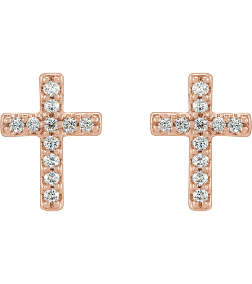 R17013 Earring Set 14K Rose 8.9 X 7 Mm Natural Diamond Round 1Mm 110 Ctw Pair Friction Backs Included Polished 110 Ctw Natural Diamond Cross Earrings