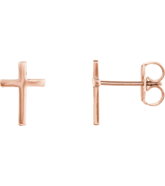 R17014 Earring 14K Rose 10 X 7 Mm Pair Friction Backs Included Polished Cross Earrings