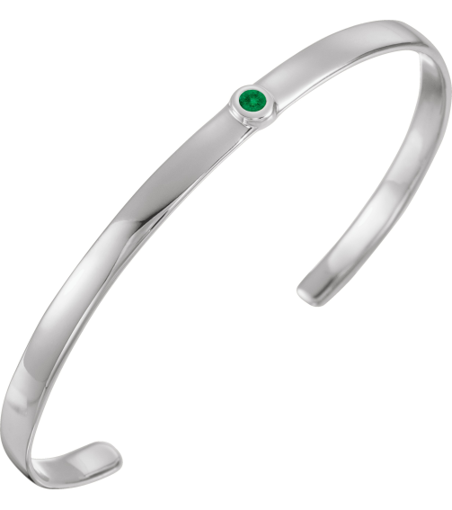 Brc764 Bracelet Set 14K White Round Natural Emerald 3 Mm 6 In Polished Natural Emerald Cuff Bracelet