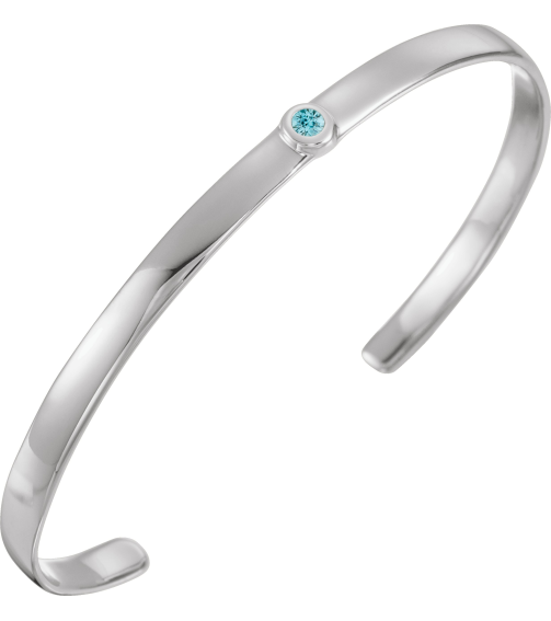 Brc764 Bracelet Set 14K White Round Natural Blue Zircon 3 Mm 6 In Polished Natural Blue Zircon Cuff Bracelet