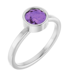 71806 Ring Set 14K White Natural Amethyst Round 6 Mm Polished Natural Amethyst Ring