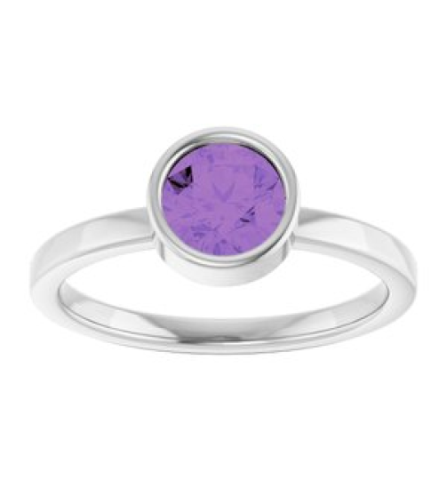 71806 Ring Set 14K White Natural Amethyst Round 6 Mm Polished Natural Amethyst Ring