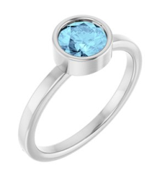71806 Ring Set 14K White Natural Aquamarine Round 6 Mm Polished Natural Aquamarine Ring