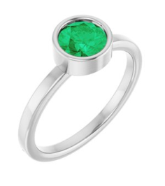 71806 Ring Set 14K White Lab-Grown Emerald Round 6 Mm Polished Lab-Grown Emerald Ring