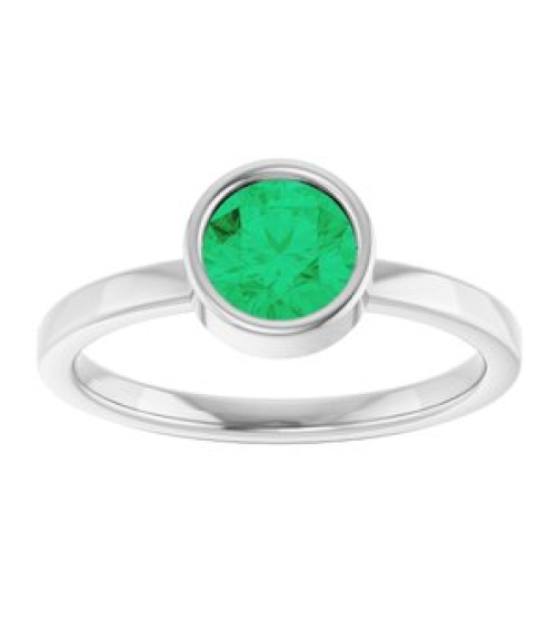 71806 Ring Set 14K White Lab-Grown Emerald Round 6 Mm Polished Lab-Grown Emerald Ring