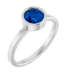 71806 Ring Set 14K White Natural Blue Sapphire Round 6 Mm Polished Natural Blue Sapphire Ring
