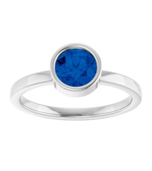 71806 Ring Set 14K White Lab-Grown Blue Sapphire Round 6 Mm Polished Lab-Grown Blue Sapphire Ring