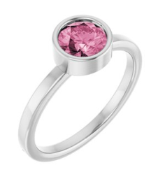 71806 Ring Set 14K White Natural Pink Tourmaline Round 6 Mm Polished Natural Pink Tourmaline Ring