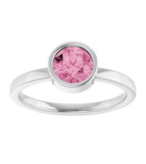 71806 Ring Set 14K White Natural Pink Tourmaline Round 6 Mm Polished Natural Pink Tourmaline Ring