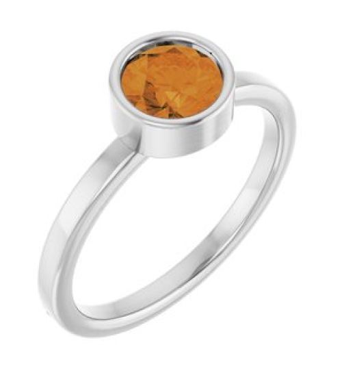 71806 Ring Set 14K White Natural Citrine Round 6 Mm Polished Natural Citrine Ring
