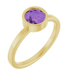 71806 Ring Set 14K Yellow Natural Amethyst Round 6 Mm Polished Natural Amethyst Ring