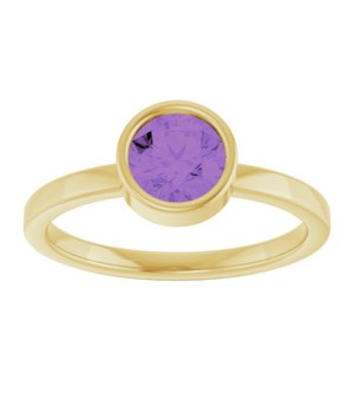 71806 Ring Set 14K Yellow Natural Amethyst Round 6 Mm Polished Natural Amethyst Ring