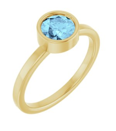 71806 Ring Set 14K Yellow Natural Aquamarine Round 6 Mm Polished Natural Aquamarine Ring
