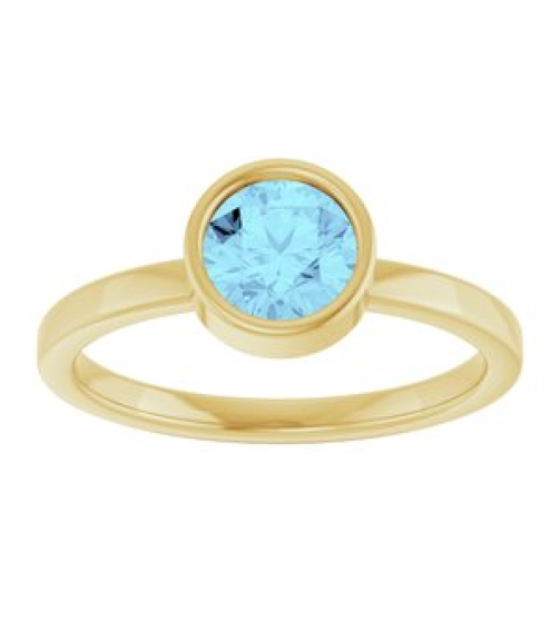 71806 Ring Set 14K Yellow Natural Aquamarine Round 6 Mm Polished Natural Aquamarine Ring