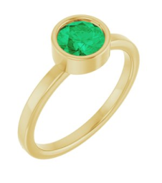 71806 Ring Set 14K Yellow Lab-Grown Emerald Round 6 Mm Polished Lab-Grown Emerald Ring