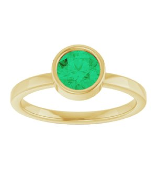 71806 Ring Set 14K Yellow Lab-Grown Emerald Round 6 Mm Polished Lab-Grown Emerald Ring