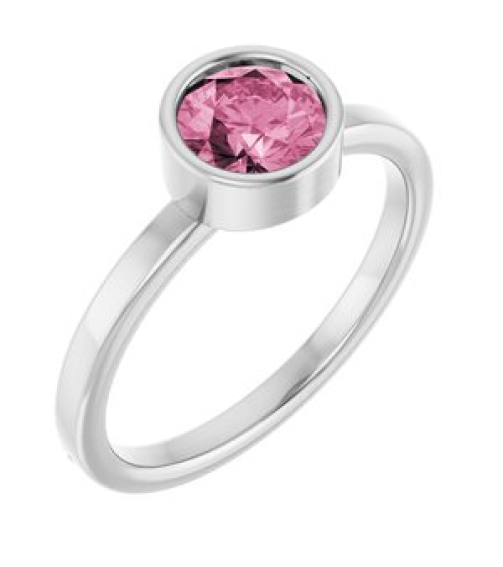 71806 Ring Set Rhodium-Plated Sterling Silver Imitation Pink Tourmaline Round 6 Mm Polished Imitation Pink Tourmaline Ring