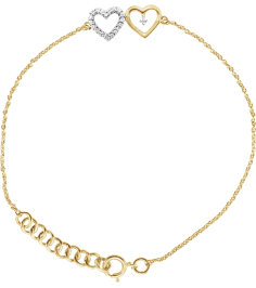652690 Bracelet Set 10K Yellow Round Natural Diamond I2, H+ 6-7 In Polished .07 Ctw Natural Diamond Double Heart Bracelet