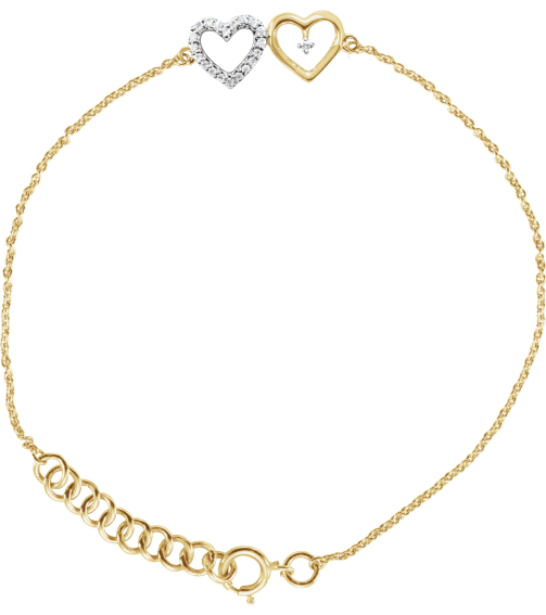 652690 Bracelet Set 10K Yellow Round Natural Diamond I2, H+ 6-7 In Polished .07 Ctw Natural Diamond Double Heart Bracelet
