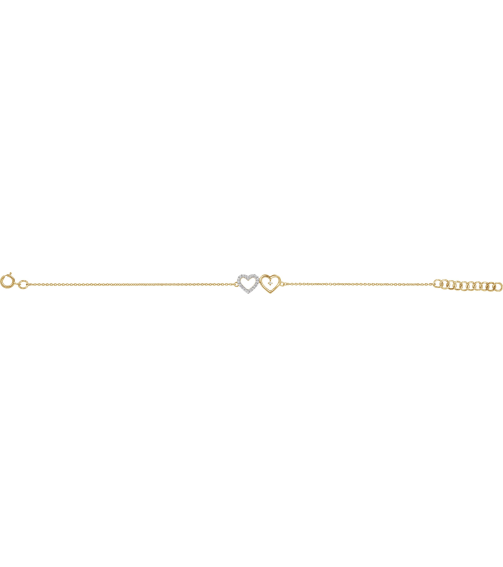 652690 Bracelet Set 10K Yellow Round Natural Diamond I2, H+ 6-7 In Polished .07 Ctw Natural Diamond Double Heart Bracelet