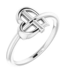 R43065 Ring 14K White Polished Heart Cross Ring