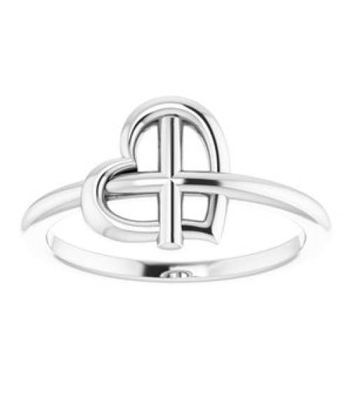 R43065 Ring 14K White Polished Heart Cross Ring