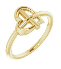 R43065 Ring 14K Yellow Polished Heart Cross Ring