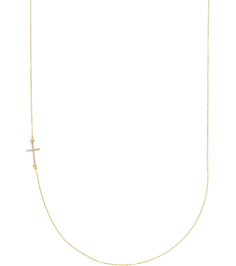 86668 Necklace Set 14K Yellow Round Natural Diamond .9Mm 0.04 Ctw I1, G-H 16 In Polished .04 Ctw Natural Diamond Off-Center Sideways Cross Necklace